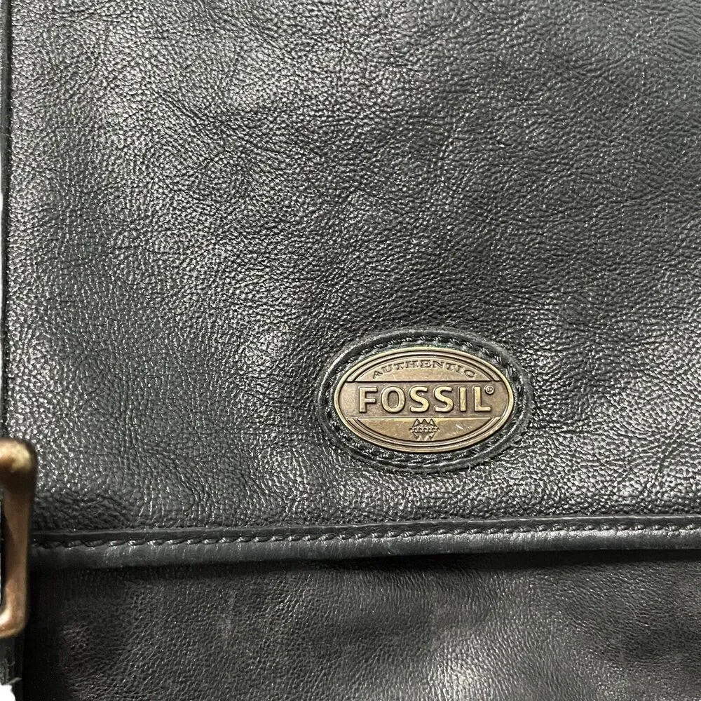 Fossil Messenger Bag Briefcase Attache Case Black Unisex ( Men's) Estate Retro